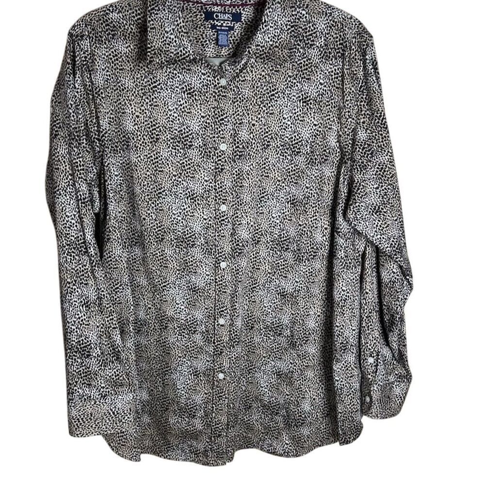 Chaps Women's Plus Brown Animal Print Long Sleeve Button-Up Shirt in Size 1X